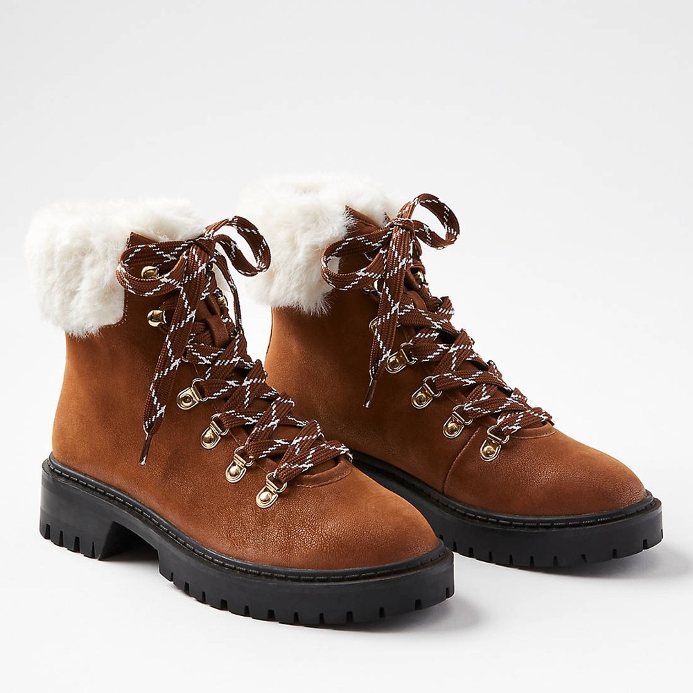 New Loft Faux Fur Trim Hiking Boots
